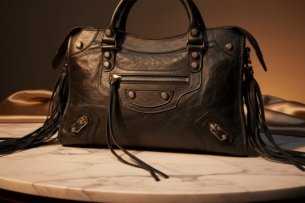 A Reinvenção da Balenciaga Le City: Como a Mala Motard dos Anos 2000 Conquistou o Renascimento da Moda com Couro Maleável e Franjas Icónicas