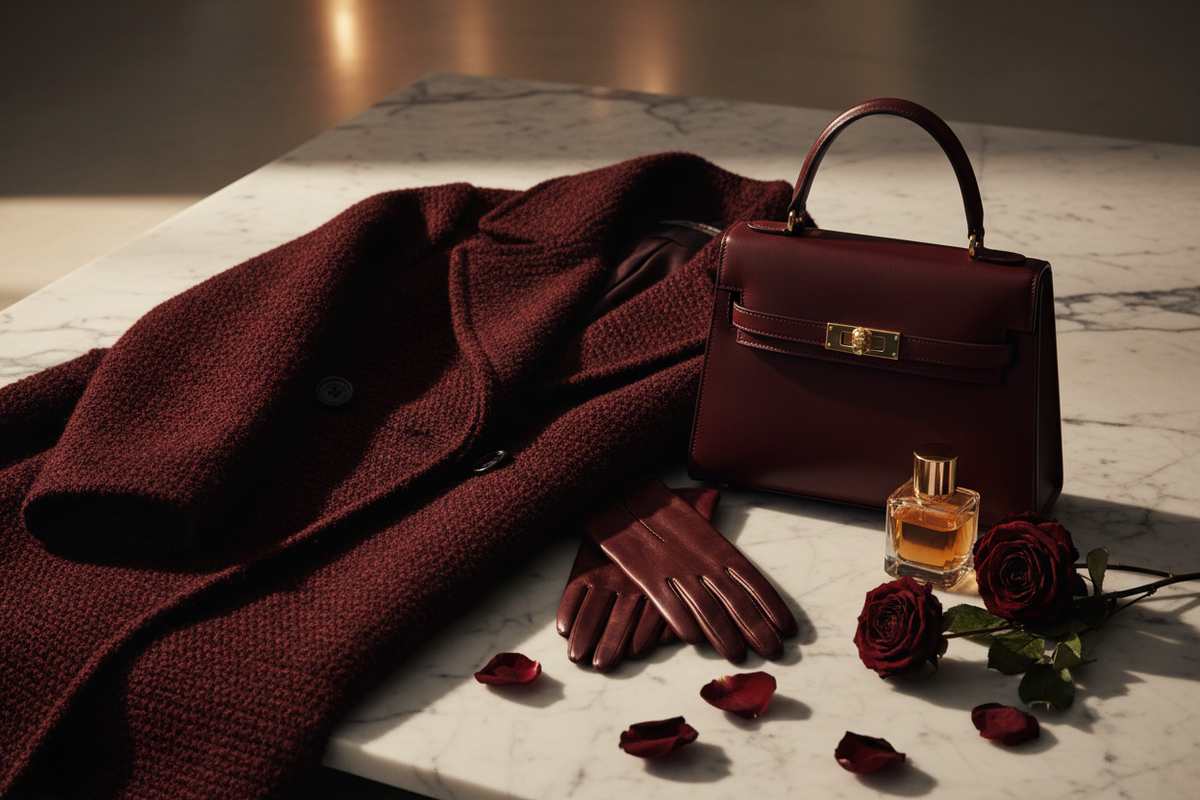A Revolução Cromática do Outono-Inverno: Como Substituir o Cinzento Monótono pelo Oxblood (Bordeaux Profundo) para Iluminar o Rosto e Elevar a Presença